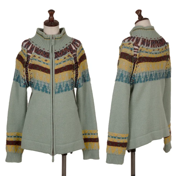 Jean Paul GAULTIER FEMME Wool Design Knit Jacket Green,Multi-Color 40 K-169139_001