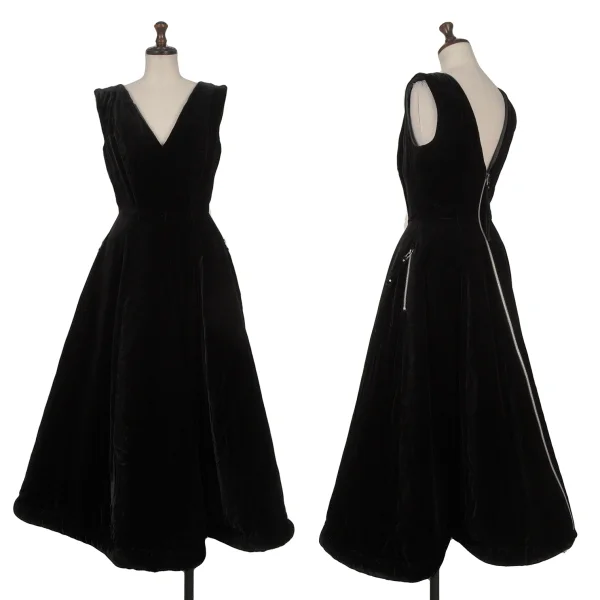 Jean Paul GAULTIER FEMME Quilted Lining Velour Sleeveless Zip Dress Black 40 K-169140_001