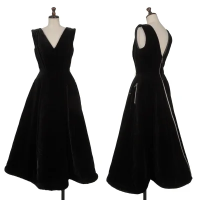 Jean Paul GAULTIER FEMME Quilted Lining Velour Sleeveless Zip Dress