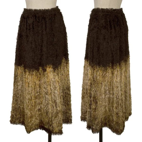 PLEATS PLEASE Bicolor Shaggy Skirt Khaki,Beige 3 K-169241_001