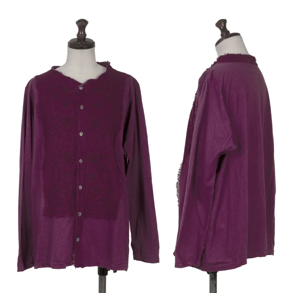 Plantation Cotton Front Embroidery Design Blouse Purple M K-169243_001