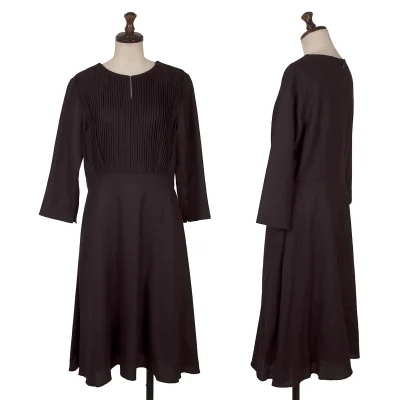 Sybilla Wool Front Tuck Design 3/4 Sleeve Skipper Dress