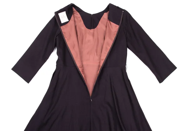 Sybilla Wool Front Tuck Design 3/4 Sleeve Skipper Dress K-169247_015