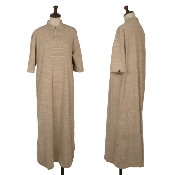 yoshie inaba Multi Striped Chinese Button Short-sleeved Dress Beige M-L K-169249_001