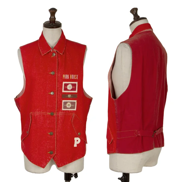 PINK HOUSE Cotton Patch Design Back Panel Denim Vest Red S-M K-169250_001