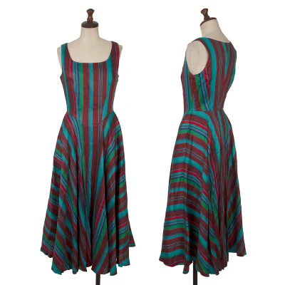 KENZO Linen Rayon Multi-stripe Sleeveless Dress