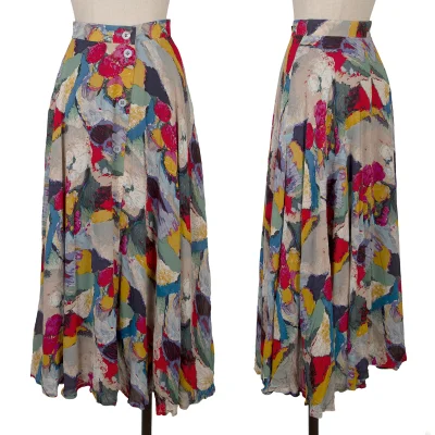 KENZO Rayon Graphic Printed Button Wrap Skirt
