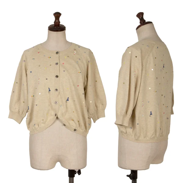 TSUMORI CHISATO Sequin Embroidered Knit Cardigan Beige 2 K-169261_001