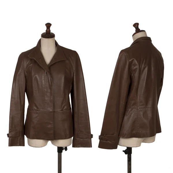 Paul Stuart Striped Lining Leather Jacket Brown 6 K-169263_001