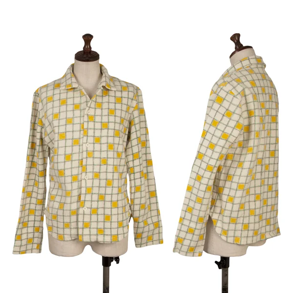 Y's Check Printed Wool Knit Shirt Ivory,Yellow S-M K-169269_001