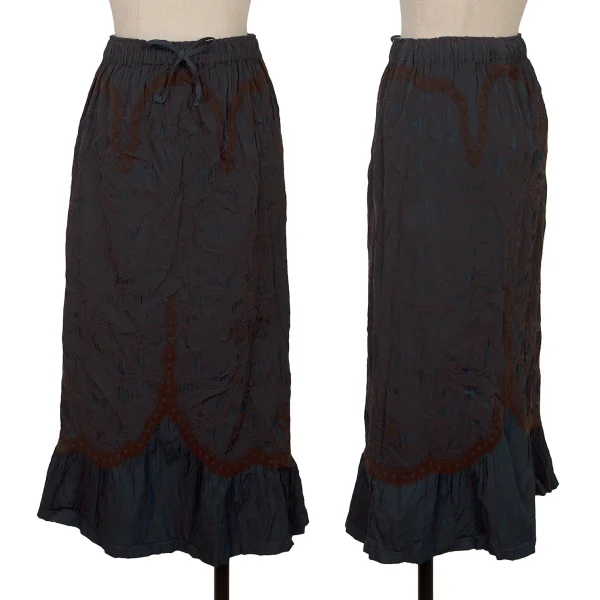 ISSEY MIYAKE HaaT Floral Jacquard Skirt Navy,Brown 2 K-169270_001