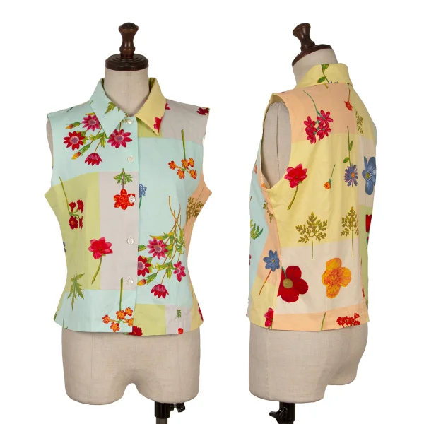 KENZO Floral Print Sleeveless Jersey Blouse Multi-Color S-M K-169273_001