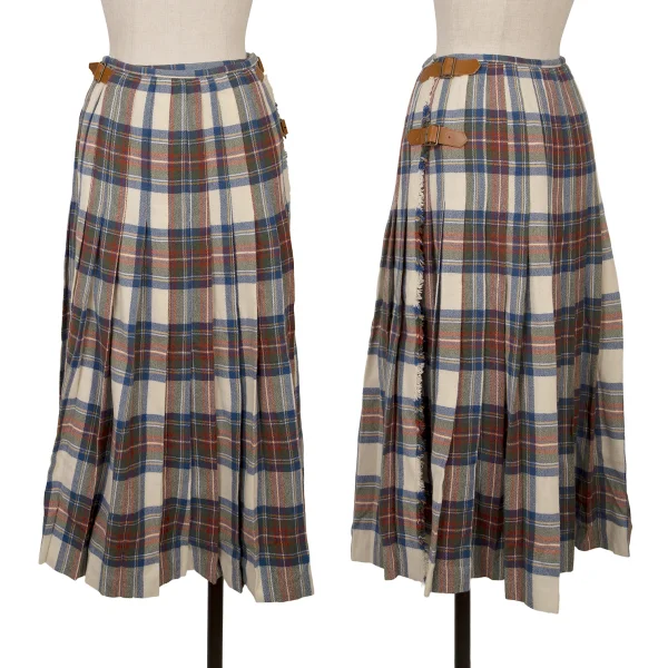 WONDERFUL WORLD KANEKO ISAO Wool Check Pleats Wrap Skirt Multi-Color S-M K-169278_001