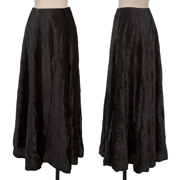 YOSHIKI HISHINUMA Velour Flare Long Skirt Black 1 K-169282_001