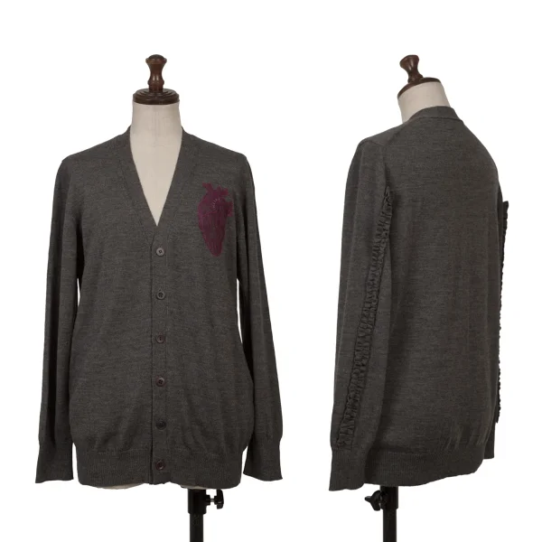 UNDERCOVER Heart Lace Patch Frill Sleeve Knit Cardigan Grey 1 K-169313_001