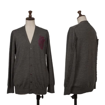 UNDERCOVER Heart Lace Patch Frill Sleeve Knit Cardigan