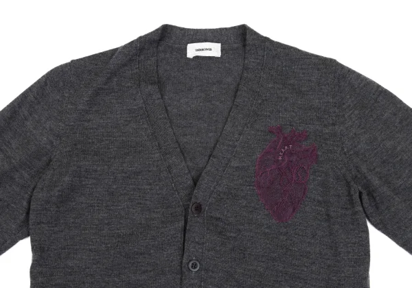 UNDERCOVER Heart Lace Patch Frill Sleeve Knit Cardigan K-169313_003