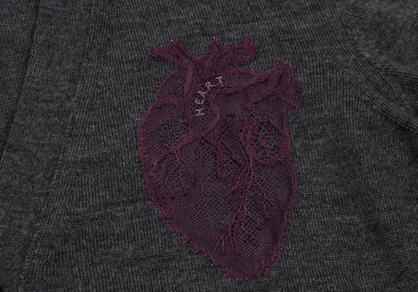 UNDERCOVER Heart Lace Patch Frill Sleeve Knit Cardigan K-169313_005