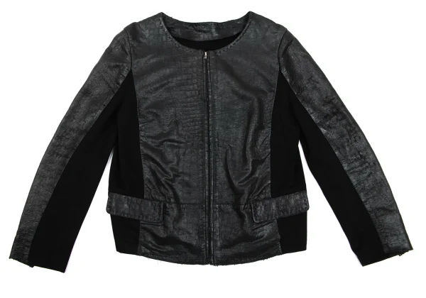 L'EQUIPE YOSHIE INABA Leather Switching Collarless Jacket K-169318_002