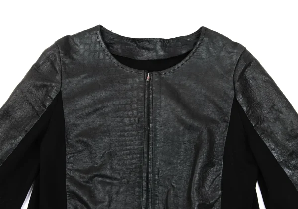 L'EQUIPE YOSHIE INABA Leather Switching Collarless Jacket K-169318_003