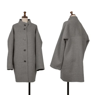L'EQUIPE Cashmere Blend Wool Check Woven Stand Collar Jacket