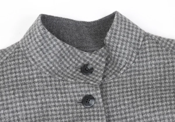 L'EQUIPE Cashmere Blend Wool Check Woven Stand Collar Jacket K-169325_004