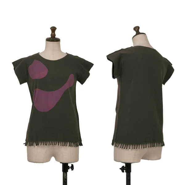 ISSEY MIYAKE A-POC Cutting Fringe Print T-shirt Khaki,Purple 2 K-169329_001