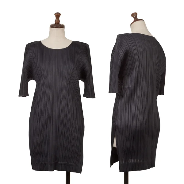 PLEATS PLEASE Pleated Long T-shirt Navy 3 K-169331_001