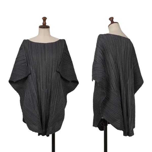 PLEATS PLEASE Striped Deformity Top Navy 3 K-169332_001