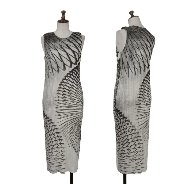 PLEATS PLEASE Motion Dress Print Sleeveless Dress White,Black 3 K-169335_001