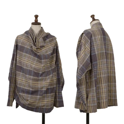 ISSEY MIYAKE PERMANENTE Neck Button Drape Check Top