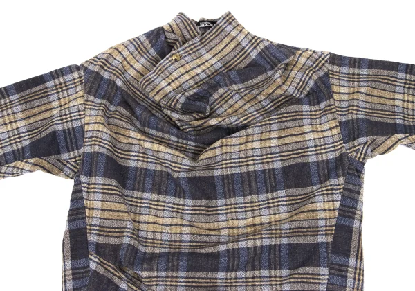 ISSEY MIYAKE PERMANENTE Neck Button Drape Check Top K-169337_003