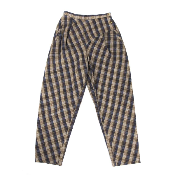 ISSEY MIYAKE PERMANENTE Front Wrap Design Check Pants Blue,Beige M K-169338_001
