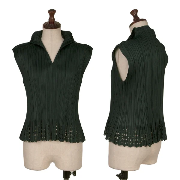 PLEATS PLEASE Hem Cutting Skipper Sleeveless Top Dark Green 3 K-169341_001