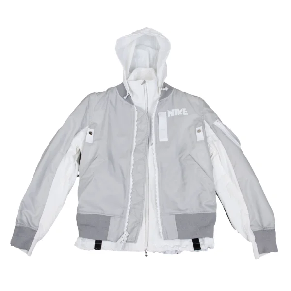 sacai×NIKE Switching Layered Bomber Jacket Grey,White XS K-169367_001
