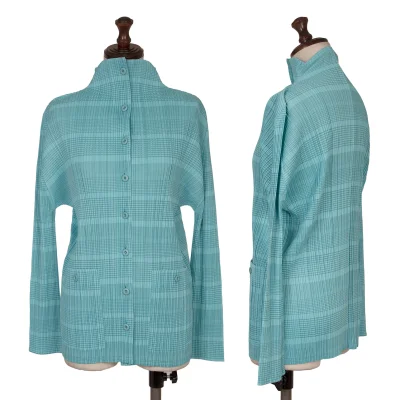 PLEATS PLEASE Stripe Pleated Turtleneck Cardigan