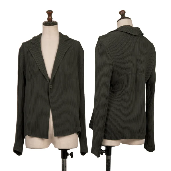 ISSEY MIYAKE Crepe Pleated Tailored Jacket Dark Green 1 K-169390_001