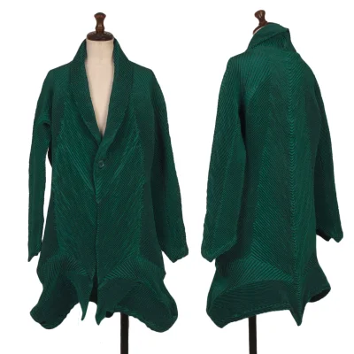 ISSEY MIYAKE 3D Stretch Pleats Shawl-collar Long Jacket