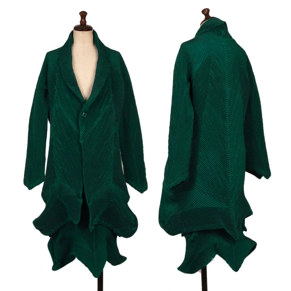 ISSEY MIYAKE 3D Steam Stretch Pleated Long Jacket & Skirt Green 2 K-169394_001