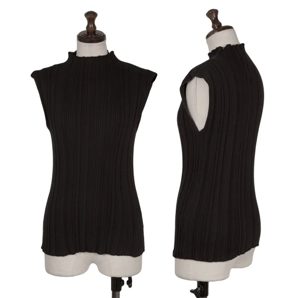 ISSEY MIYAKE Cotton Blended Rib Sleeveless Knit Top Black M K-169397_001