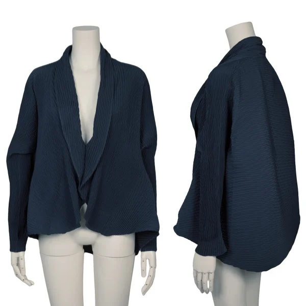 ISSEY MIYAKE Wave Pleats Flare Cardigan Navy 2 K-169402_001