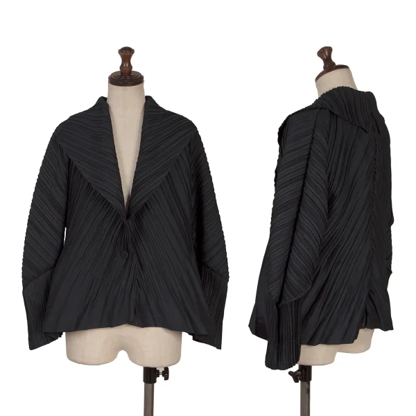 ISSEY MIYAKE Fade Pleats Wide Collar Blouse Navy 2 K-169403_001