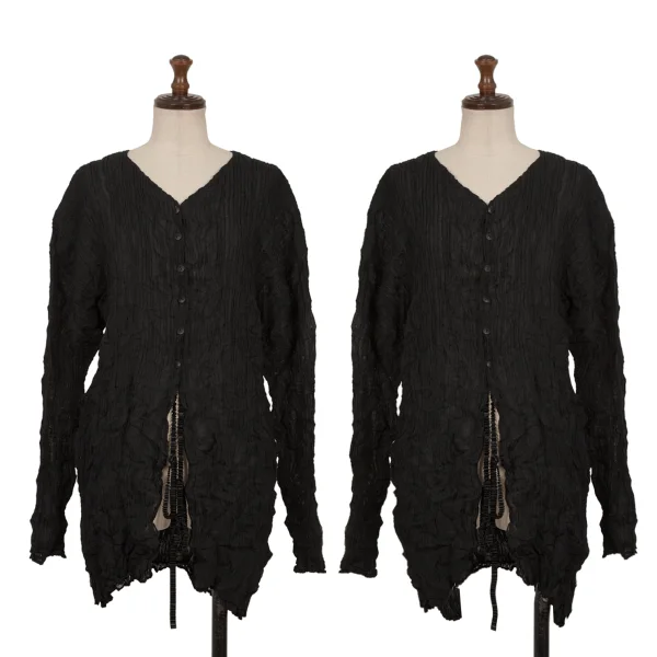 Unbranded Wrinkle Pleats Reversible Layered Cardigan Black S-M K-169404_001