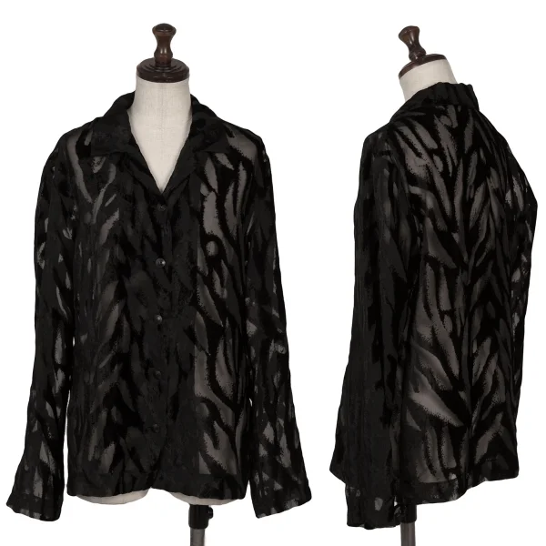 ISSEY MIYAKE Frocking Sheer Open-collar Blouse Black S-M K-169405_001