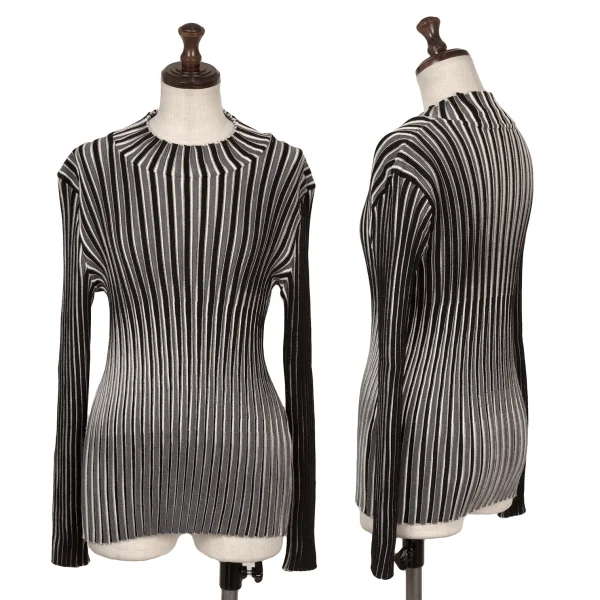 ISSEY MIYAKE  Wool Striped Rib High-neck Knit Sweater Black,Grey 2 K-169408_001