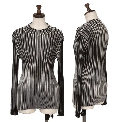 ISSEY MIYAKE  Wool Striped Rib High-neck Knit Sweater