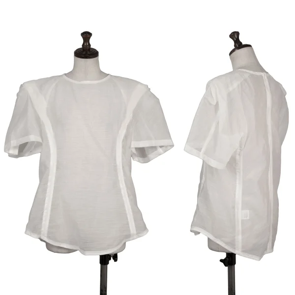 ISSEY MIYAKE Ramie Blended Sheer Blouse White 2 K-169411_001