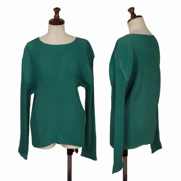 ISSEY MIYAKE Pleated Crew Neck T Shirt Green 2 K-169412_001