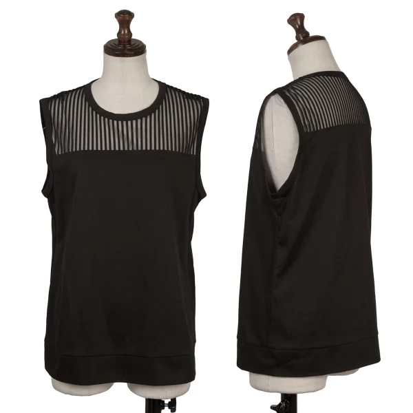 ISSEY MIYAKE Sheer Striped Switching Tank Top Black 2 K-169414_001