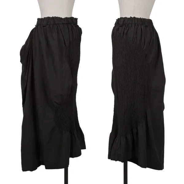 ISSEY MIYAKE Cotton Poly Asymmetry Shirring Skirt Black 2 K-169429_001